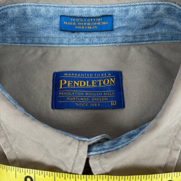 Pendleton Shirt Button Down Long Sleeve Solid Tan Beige Men's Large - Picture 6 of 13